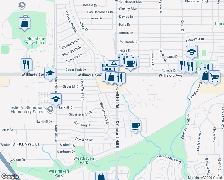 map of restaurants, bars, coffee shops, grocery stores, and more near 4428 Bridle Wood Drive in Dallas