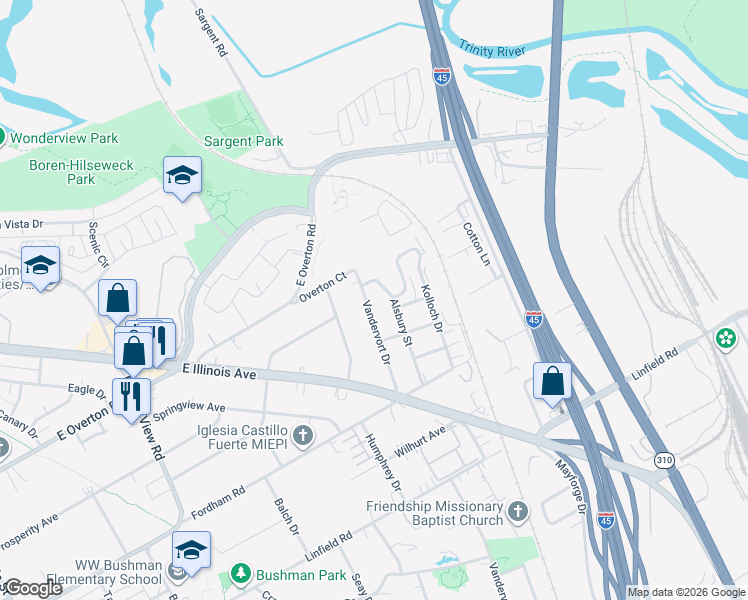map of restaurants, bars, coffee shops, grocery stores, and more near 3716 Vandervort Drive in Dallas
