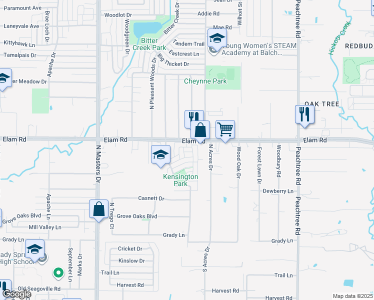 map of restaurants, bars, coffee shops, grocery stores, and more near 10746 Kendall Square Drive in Dallas