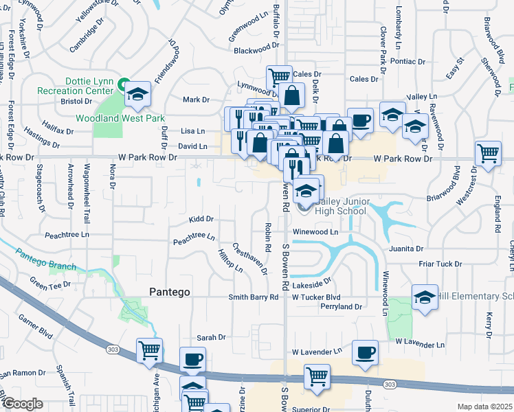 map of restaurants, bars, coffee shops, grocery stores, and more near in Arlington