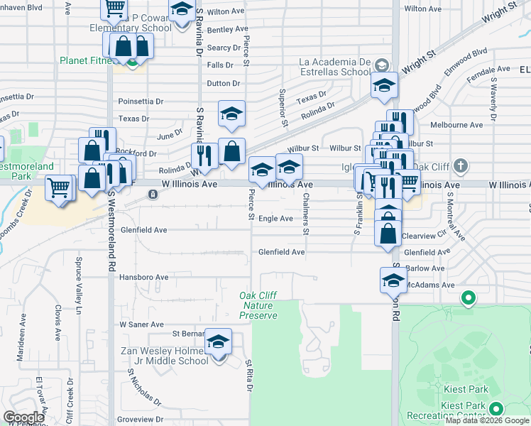 map of restaurants, bars, coffee shops, grocery stores, and more near in Dallas