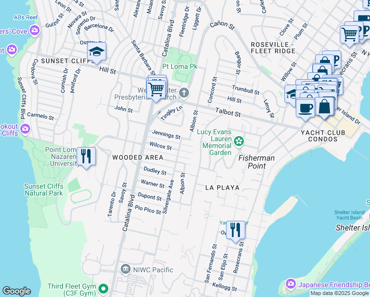 map of restaurants, bars, coffee shops, grocery stores, and more near 835 Silvergate Avenue in San Diego