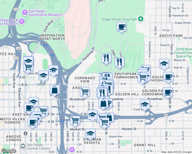 map of restaurants, bars, coffee shops, grocery stores, and more near 1370 24th Street in San Diego
