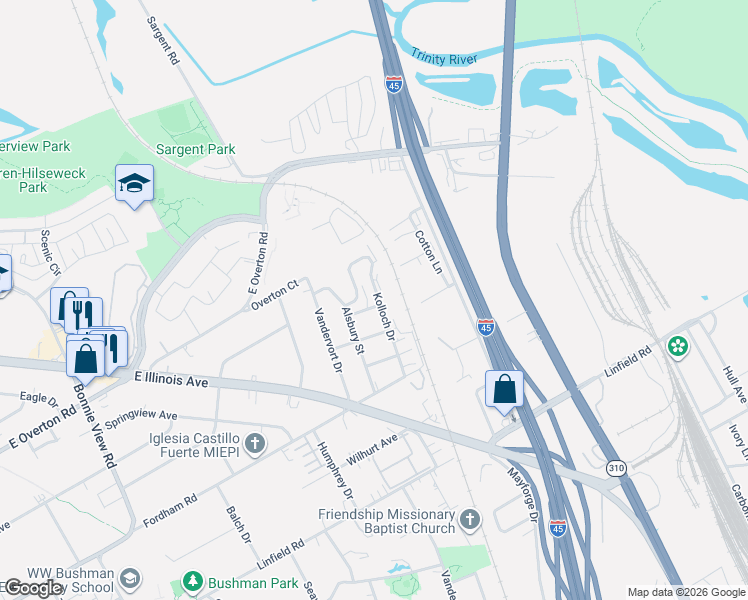 map of restaurants, bars, coffee shops, grocery stores, and more near 3724 Kolloch Drive in Dallas