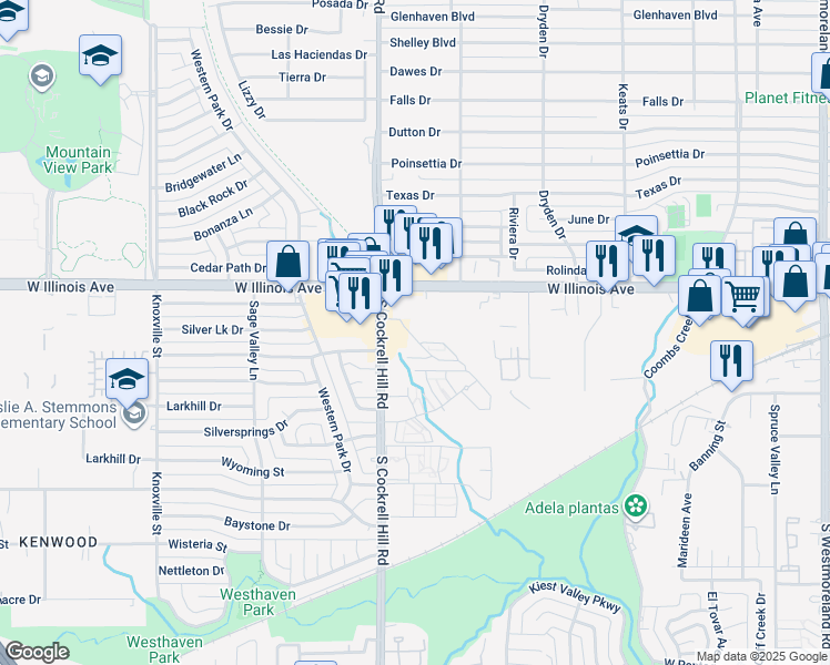 map of restaurants, bars, coffee shops, grocery stores, and more near 4234 West Illinois Avenue in Dallas