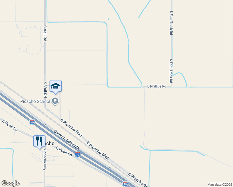 map of restaurants, bars, coffee shops, grocery stores, and more near East Phillips Road in Picacho