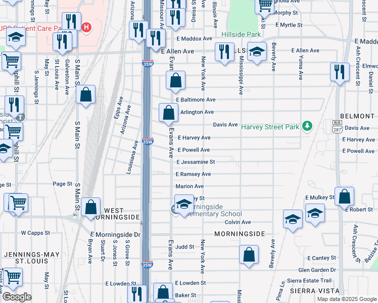 map of restaurants, bars, coffee shops, grocery stores, and more near 933 East Powell Avenue in Fort Worth