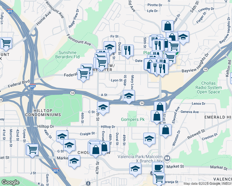 map of restaurants, bars, coffee shops, grocery stores, and more near 4821 Beech Street in San Diego