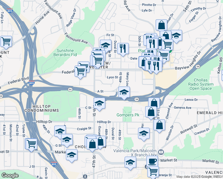 map of restaurants, bars, coffee shops, grocery stores, and more near 1304 49th Street in San Diego