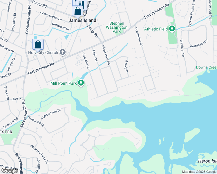 map of restaurants, bars, coffee shops, grocery stores, and more near 1339 Stone Post Road in Charleston