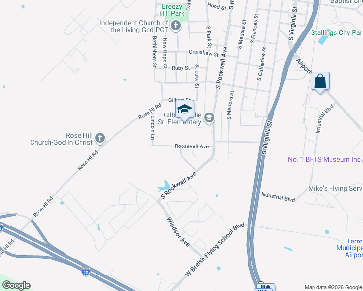 map of restaurants, bars, coffee shops, grocery stores, and more near 424 Roosevelt Avenue in Terrell