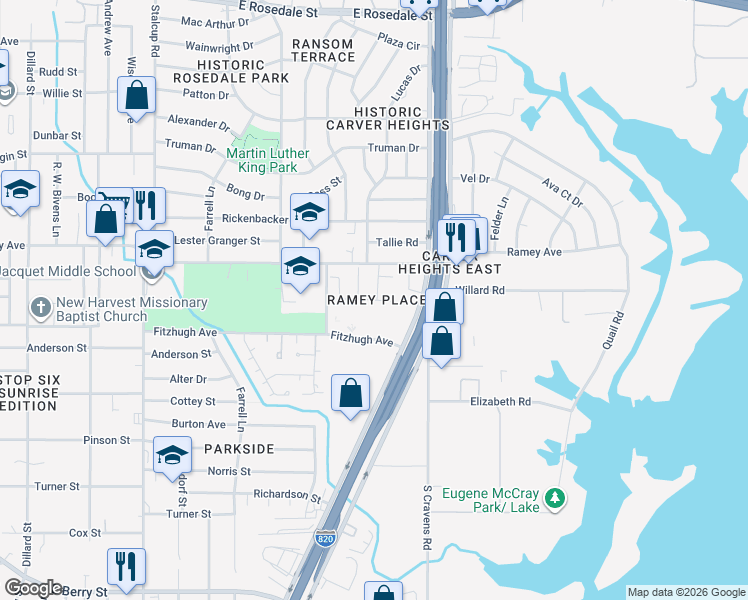 map of restaurants, bars, coffee shops, grocery stores, and more near 2621 Diver Court in Fort Worth