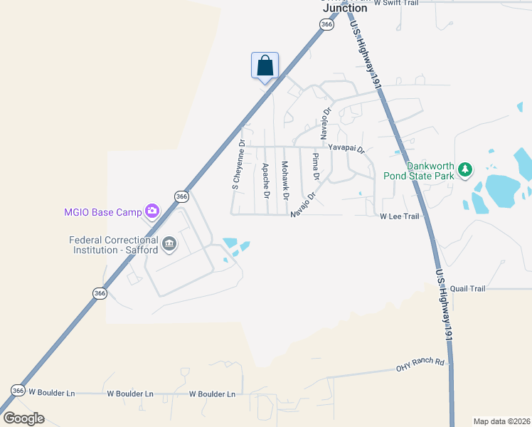map of restaurants, bars, coffee shops, grocery stores, and more near Apache Drive in Safford