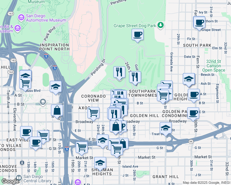 map of restaurants, bars, coffee shops, grocery stores, and more near 2440 Russ Boulevard in San Diego