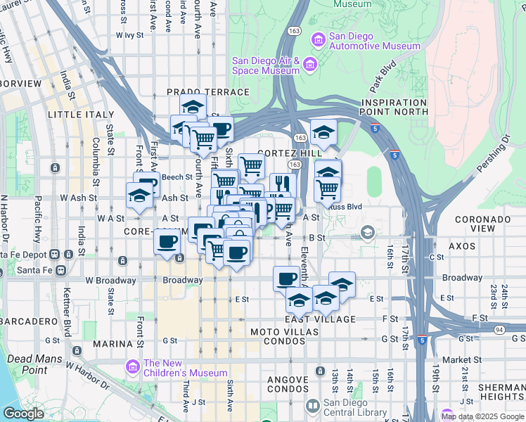 map of restaurants, bars, coffee shops, grocery stores, and more near 1333 Eighth Avenue in San Diego
