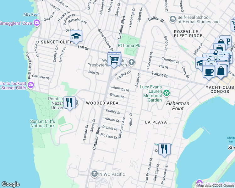 map of restaurants, bars, coffee shops, grocery stores, and more near 3728 Wilcox Street in San Diego