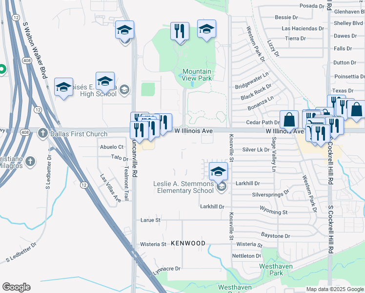 map of restaurants, bars, coffee shops, grocery stores, and more near 4800 West Illinois Avenue in Dallas