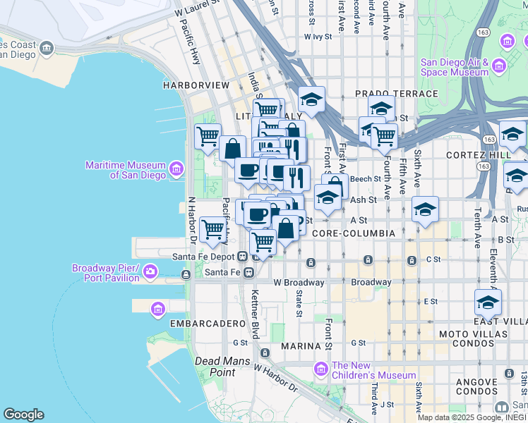 map of restaurants, bars, coffee shops, grocery stores, and more near 1388 Kettner Boulevard in San Diego
