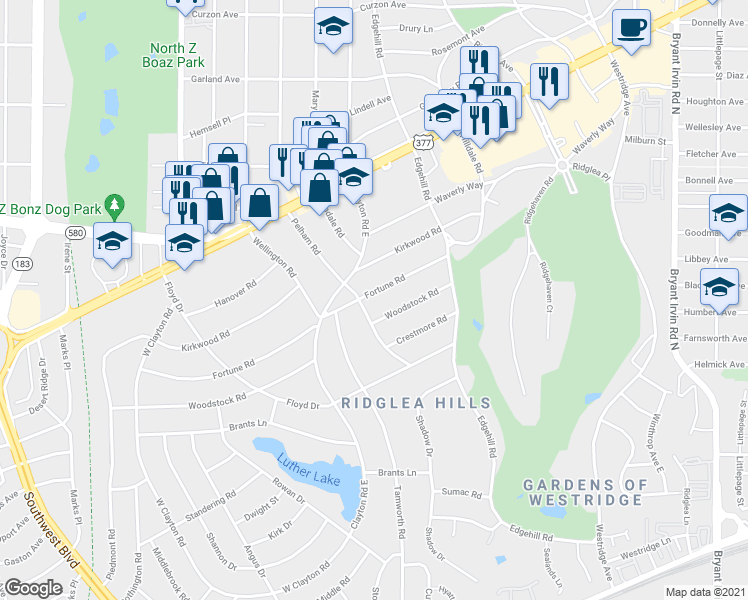 map of restaurants, bars, coffee shops, grocery stores, and more near 6491 Fortune Road in Fort Worth