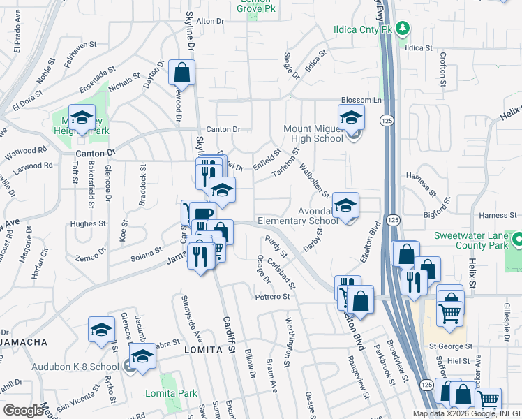 map of restaurants, bars, coffee shops, grocery stores, and more near 8108 Dorchester Street in Spring Valley