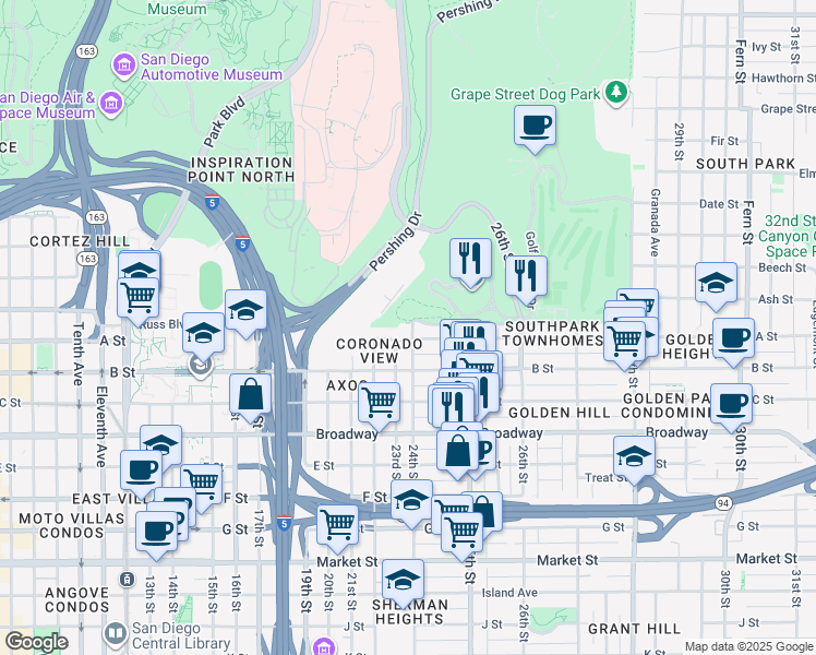 map of restaurants, bars, coffee shops, grocery stores, and more near 1370 24th Street in San Diego