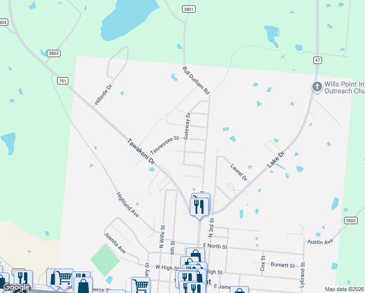 map of restaurants, bars, coffee shops, grocery stores, and more near 1333 Gateway Drive in Wills Point