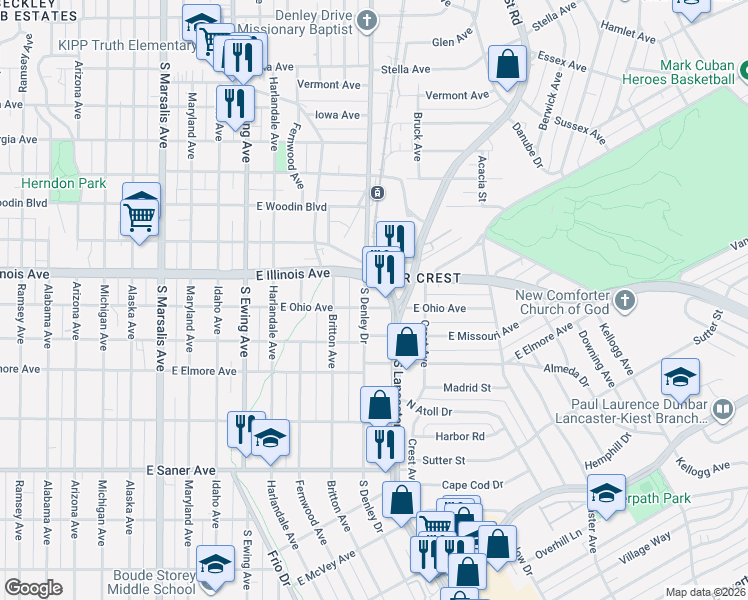 map of restaurants, bars, coffee shops, grocery stores, and more near in Dallas