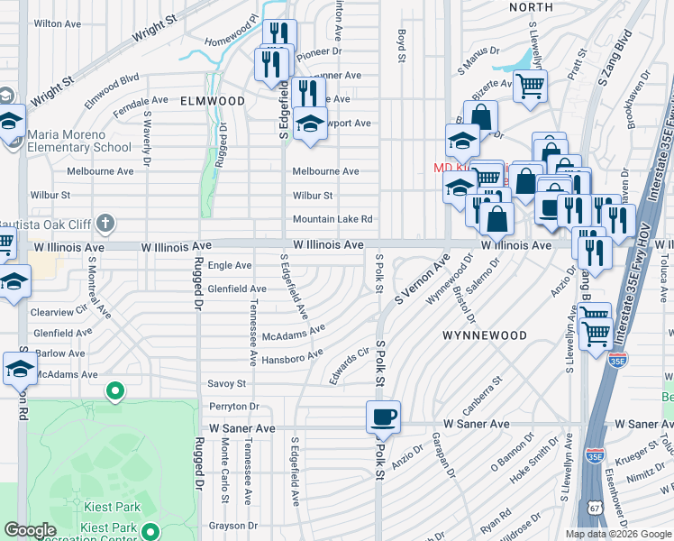 map of restaurants, bars, coffee shops, grocery stores, and more near 1202 Barlow Avenue in Dallas