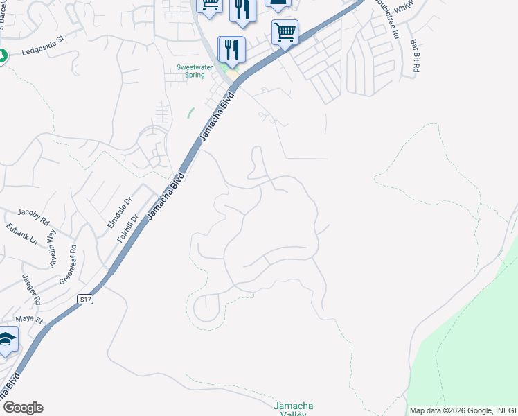 map of restaurants, bars, coffee shops, grocery stores, and more near 10427 Valley Waters Drive in Spring Valley