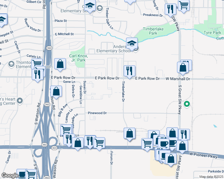 map of restaurants, bars, coffee shops, grocery stores, and more near 1575 Running Brook Drive in Arlington