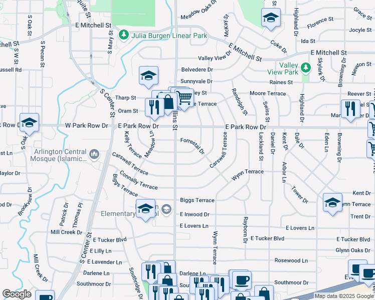 map of restaurants, bars, coffee shops, grocery stores, and more near 1610 Harmon Terrace in Arlington