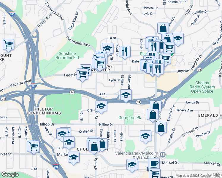 map of restaurants, bars, coffee shops, grocery stores, and more near 4821 Beech Street in San Diego