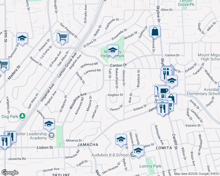 map of restaurants, bars, coffee shops, grocery stores, and more near 1531 Woodrow Avenue in San Diego