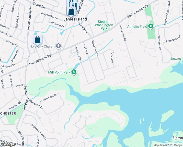 map of restaurants, bars, coffee shops, grocery stores, and more near 1333 Teal Avenue in Charleston