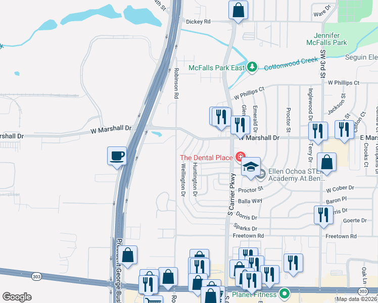 map of restaurants, bars, coffee shops, grocery stores, and more near 1817 Wellington Dr in Grand Prairie