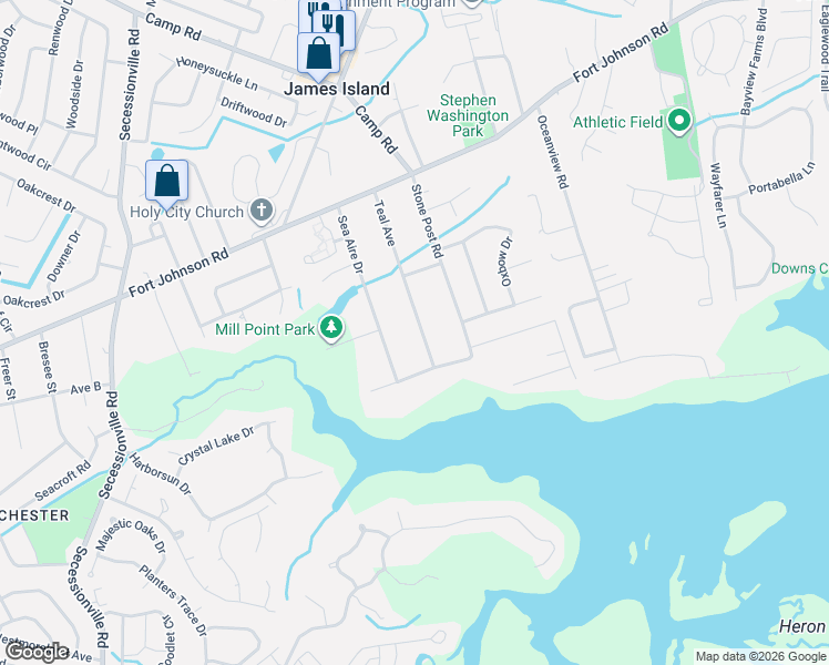 map of restaurants, bars, coffee shops, grocery stores, and more near 1333 Teal Avenue in Charleston
