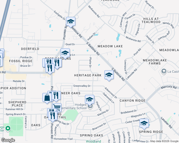 map of restaurants, bars, coffee shops, grocery stores, and more near 13248 Lexington Lane in Balch Springs