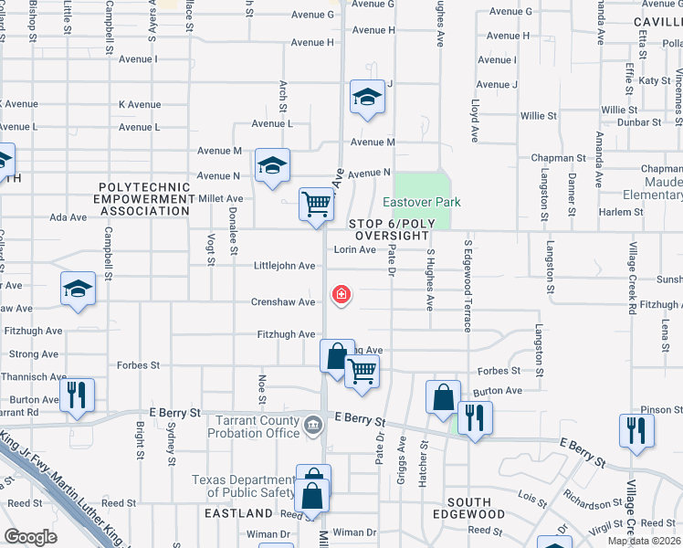 map of restaurants, bars, coffee shops, grocery stores, and more near 4224 Littlejohn Avenue in Fort Worth