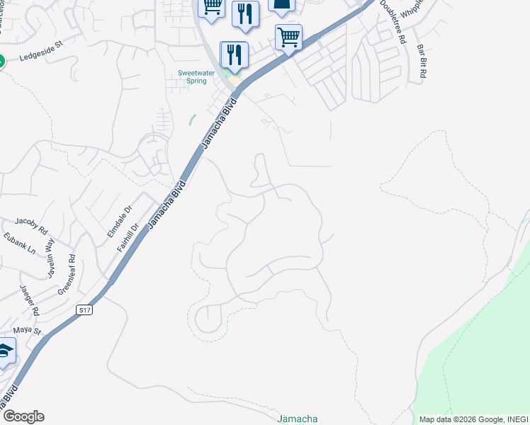 map of restaurants, bars, coffee shops, grocery stores, and more near 10427 Valley Waters Drive in Spring Valley