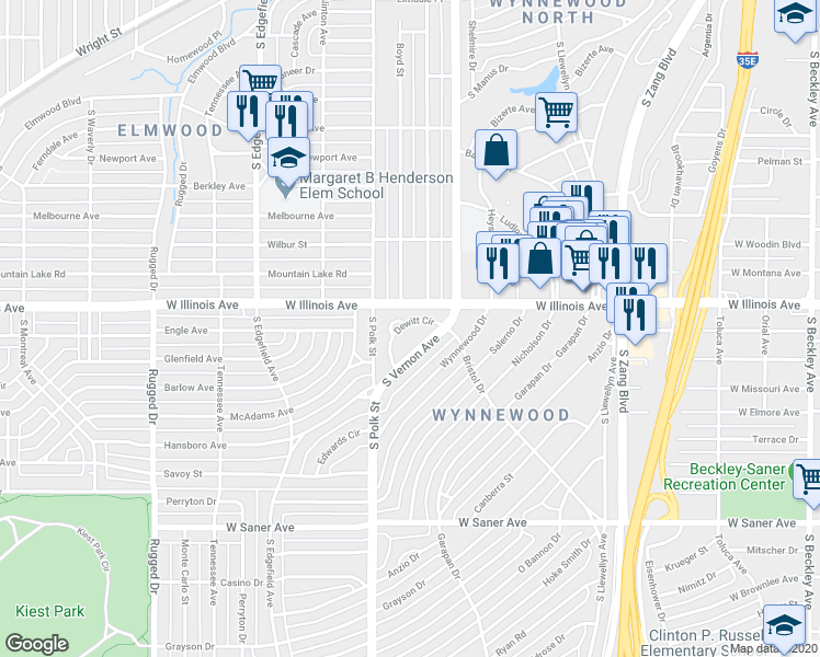 map of restaurants, bars, coffee shops, grocery stores, and more near 932 Dewitt Cir in Dallas
