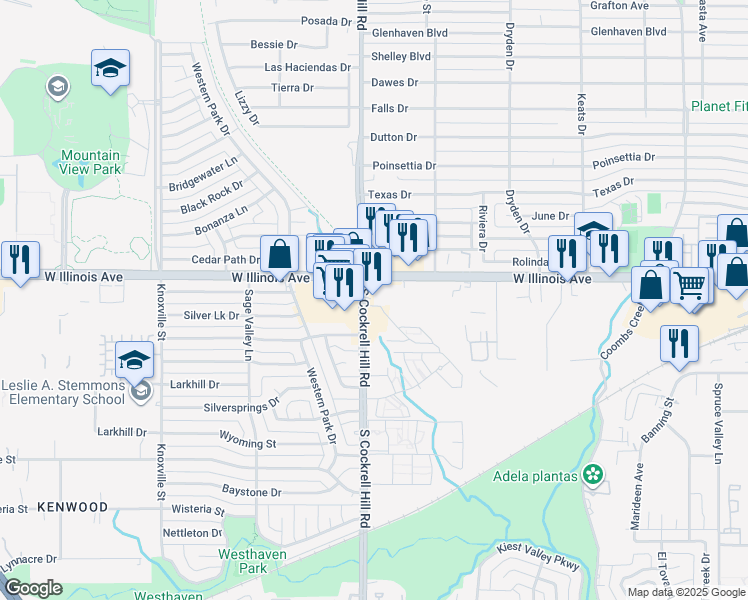 map of restaurants, bars, coffee shops, grocery stores, and more near 2424 South Cockrell Hill Road in Dallas