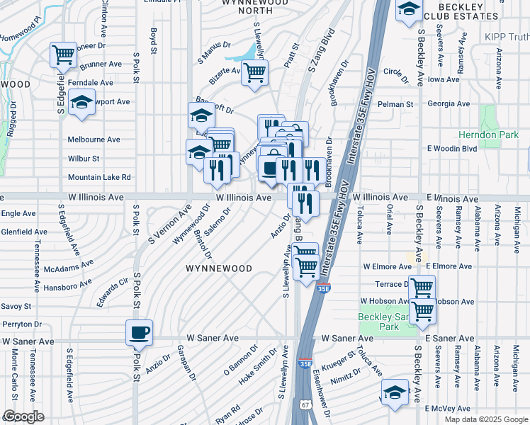 map of restaurants, bars, coffee shops, grocery stores, and more near 2311 Garapan Drive in Dallas