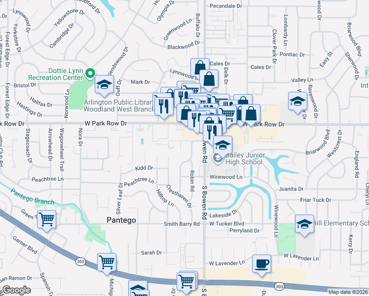 map of restaurants, bars, coffee shops, grocery stores, and more near in Arlington