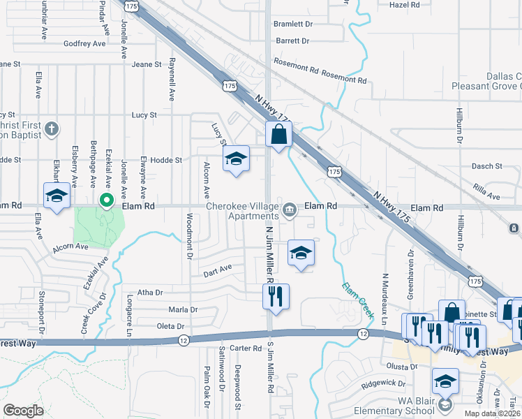 map of restaurants, bars, coffee shops, grocery stores, and more near in Dallas