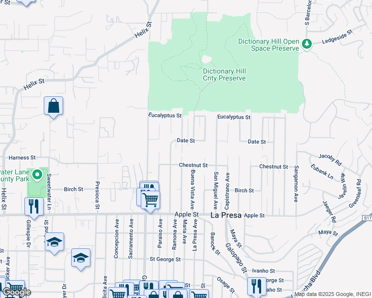 map of restaurants, bars, coffee shops, grocery stores, and more near 1509 Maria Avenue in Spring Valley