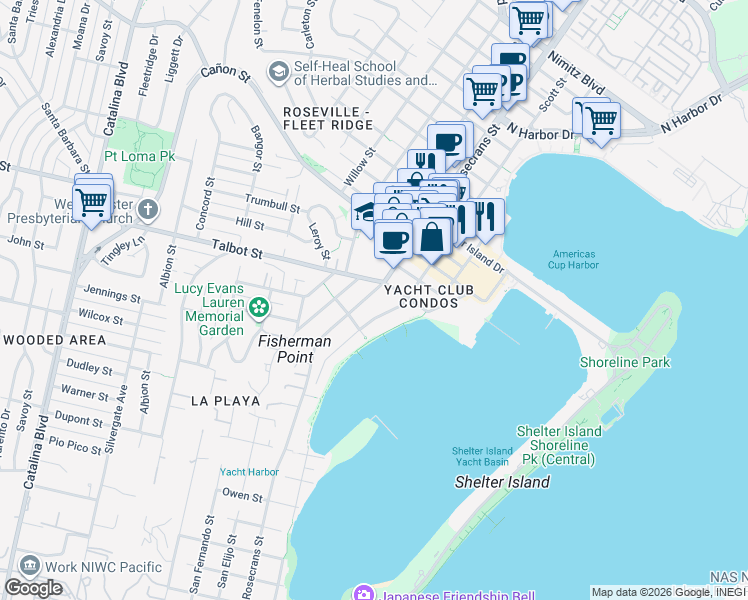 map of restaurants, bars, coffee shops, grocery stores, and more near 926 Rosecrans Street in San Diego