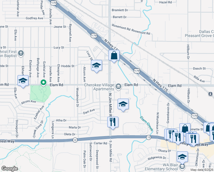 map of restaurants, bars, coffee shops, grocery stores, and more near in Dallas