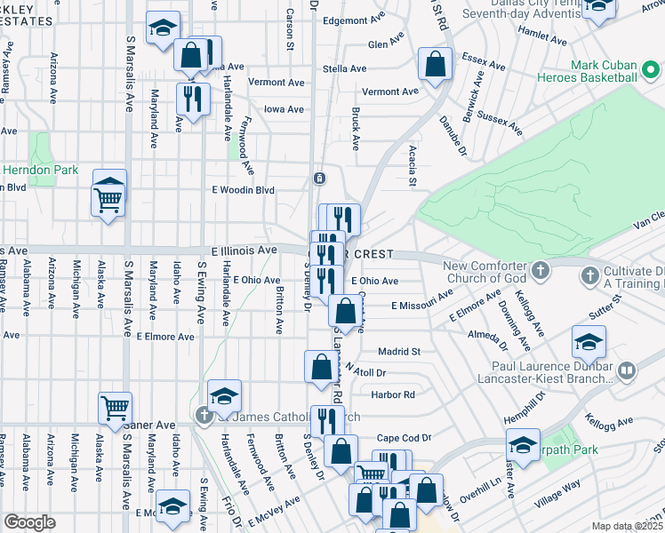 map of restaurants, bars, coffee shops, grocery stores, and more near in Dallas