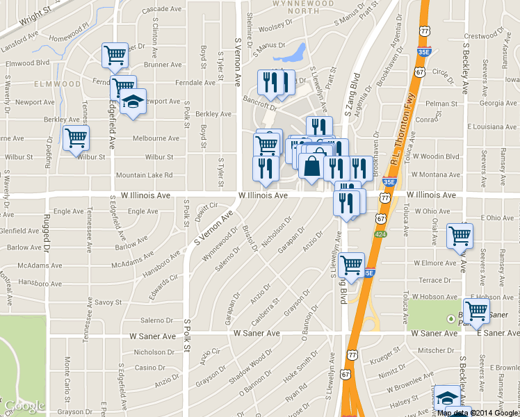 map of restaurants, bars, coffee shops, grocery stores, and more near 2318 Wynnewood Drive in Dallas