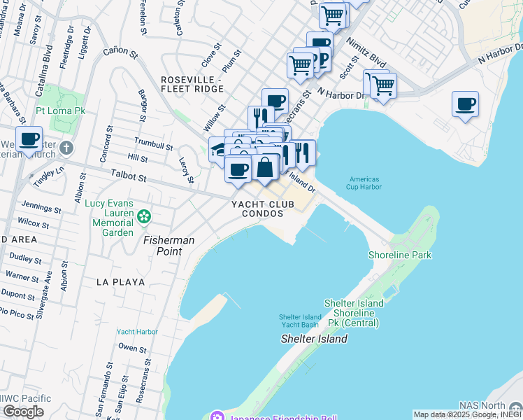 map of restaurants, bars, coffee shops, grocery stores, and more near 1021 Scott Street in San Diego